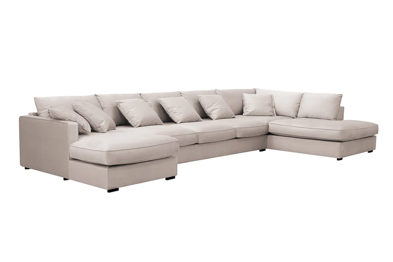 Rossita Lyx 6-seters høyrevendt U-formet ekstra dyp sofa med divan og sjeselong i fløyel - Beige - Møbler - Sofaer - Fløyelssofaer