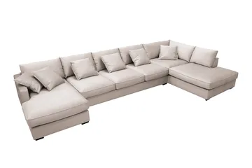 Rossita Lyx 6-seters høyrevendt U-formet ekstra dyp sofa med divan og sjeselong i fløyel - Beige - Møbler - Sofaer - Fløyelssofaer