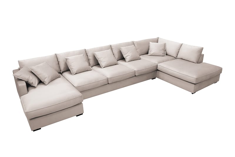 Rossita Lyx 6-seters høyrevendt U-formet ekstra dyp sofa med divan og sjeselong i fløyel - Beige - Møbler - Sofaer - Fløyelssofaer