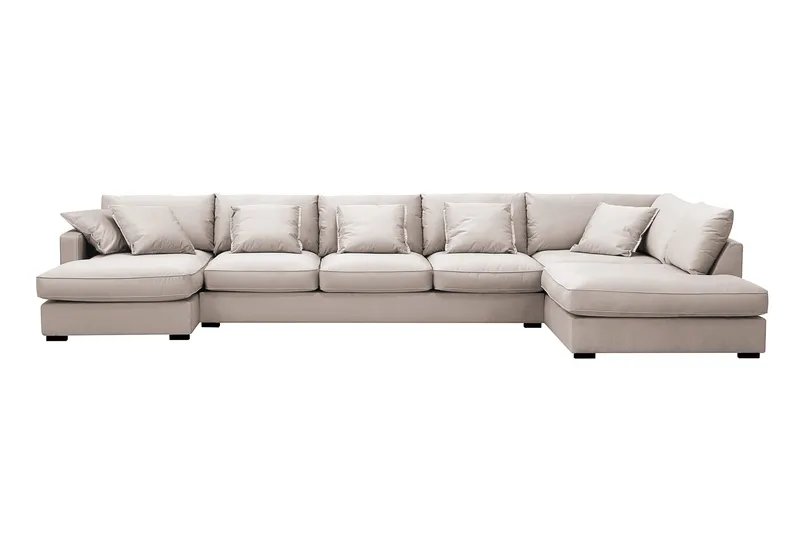 Rossita Lyx 6-seters høyrevendt U-formet ekstra dyp sofa med divan og sjeselong i fløyel, Beige