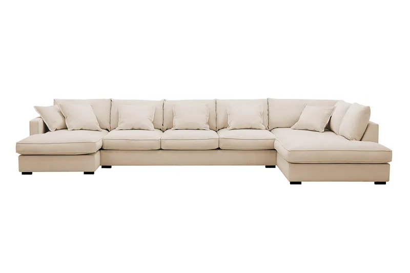 Rossita Lyx 6-seters høyrevendt U-formet ekstra dyp sofa med divan og sjeselong i manchester, Beige