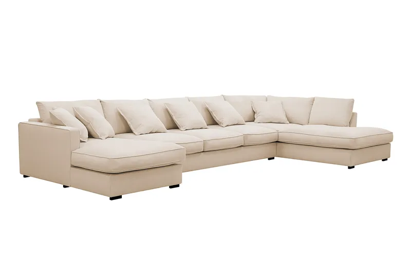 Rossita Lyx 6-seters høyrevendt U-formet ekstra dyp sofa med divan og sjeselong i manchester - Beige - Møbler - Sofaer - U-sofa