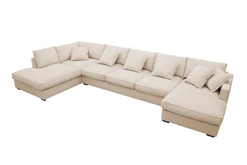 Rossita Lyx 6-seters høyrevendt U-formet ekstra dyp sofa med divan og sjeselong i manchester - Beige - Møbler - Sofaer - U-sofa