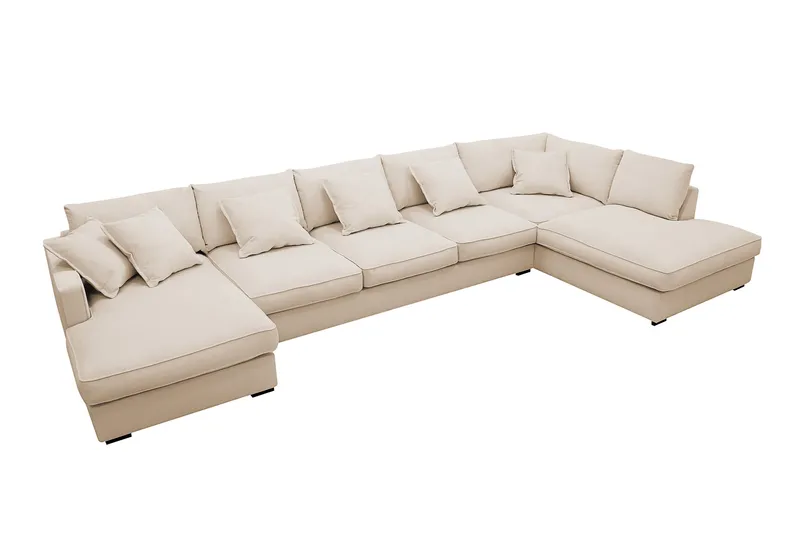 Rossita Lyx 6-seters høyrevendt U-formet ekstra dyp sofa med divan og sjeselong i manchester - Beige - Møbler - Sofaer - U-sofa