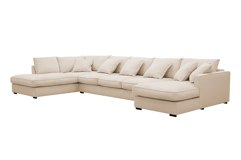 Rossita Lyx 6-seters høyrevendt U-formet ekstra dyp sofa med divan og sjeselong i manchester - Beige - Møbler - Sofaer - U-sofa
