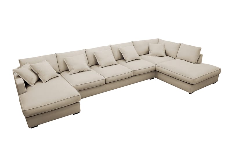 Rossita Lyx 6-seters høyrevendt U-formet ekstra dyp sofa med divan og sjeselong i manchester - Krem - Møbler - Sofaer - U-sofa