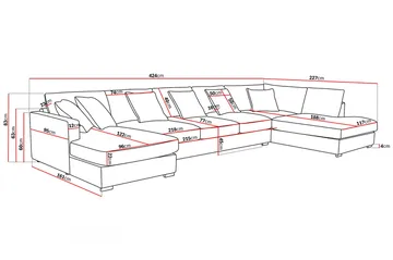 Rossita Lyx 6-seters høyrevendt U-formet ekstra dyp sofa med divan og sjeselong i manchester - Krem - Møbler - Sofaer - U-sofa