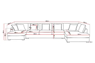 Rossita Lyx 6-seters høyrevendt U-formet ekstra dyp sofa med divan og sjeselong i manchester - Krem - Møbler - Sofaer - U-sofa