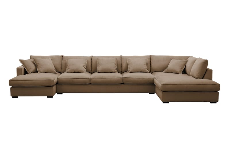 Rossita Lyx 6-seters høyrevendt U-formet ekstra dyp sofa med divan og sjeselong i manchester, Lysebrun