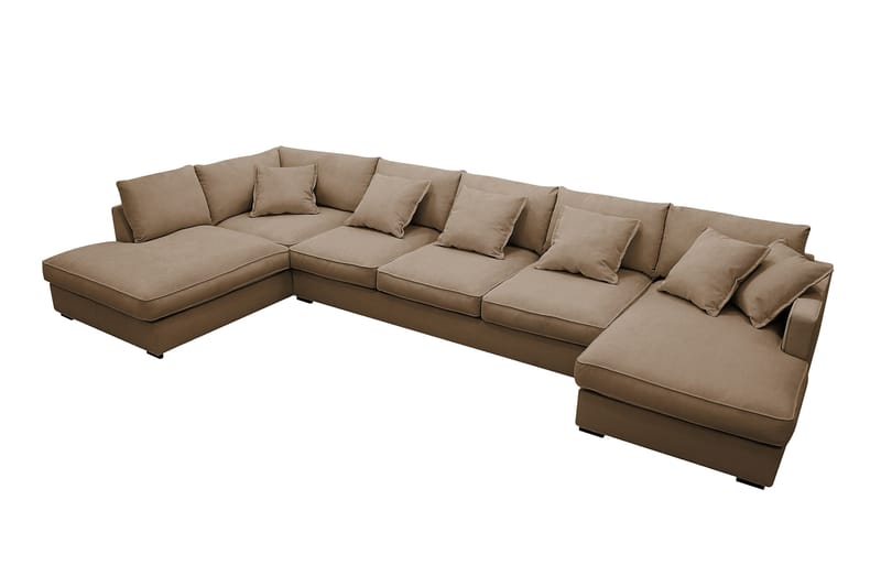 Rossita Lyx 6-seters høyrevendt U-formet ekstra dyp sofa med divan og sjeselong i manchester - Lysebrun - Møbler - Sofaer - U-sofa