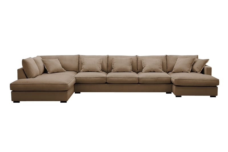 Rossita Lyx 6-seters høyrevendt U-formet ekstra dyp sofa med divan og sjeselong i manchester - Lysebrun - Møbler - Sofaer - U-sofa