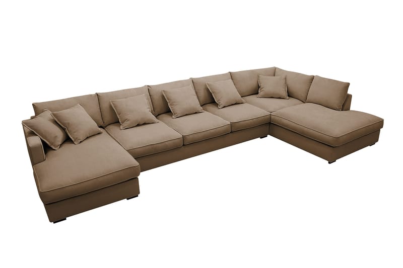 Rossita Lyx 6-seters høyrevendt U-formet ekstra dyp sofa med divan og sjeselong i manchester - Lysebrun - Møbler - Sofaer - U-sofa