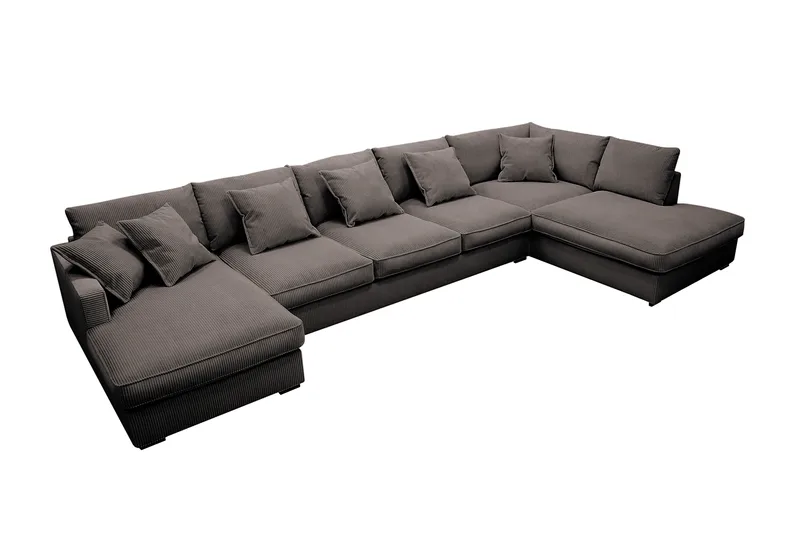 Rossita Lyx 6-seters høyrevendt U-formet ekstra dyp sofa med divan og sjeselong i manchester - Mørkegrå - Møbler - Sofaer - U-sofa