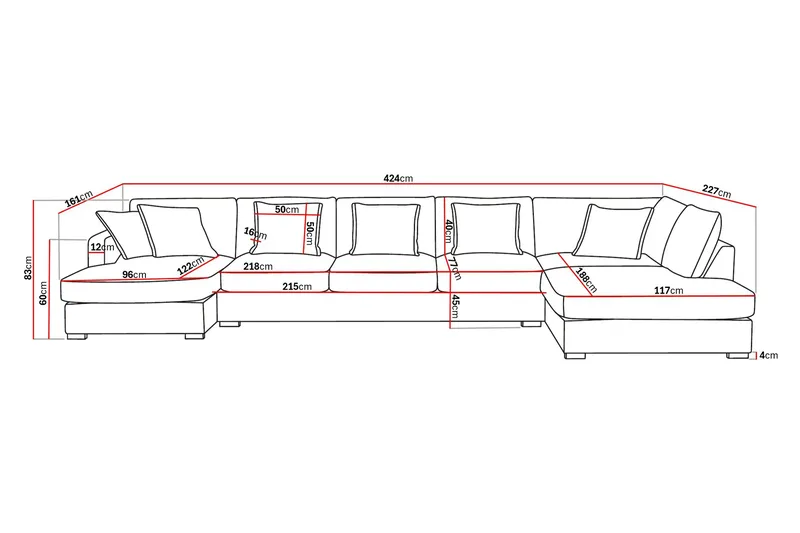 Rossita Lyx 6-seters høyrevendt U-formet ekstra dyp sofa med divan og sjeselong i manchester - Offwhite - Møbler - Sofaer - U-sofa