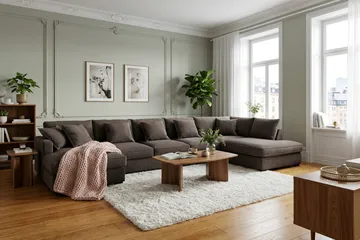 Rossita Lyx 6-seters høyrevendt U-formet ekstra dyp sofa med divan og sjeselong i manchester - Taupe - Møbler - Sofaer - U-sofa