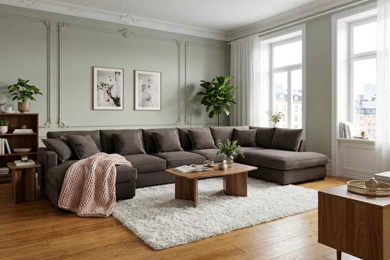 Rossita Lyx 6-seters høyrevendt U-formet ekstra dyp sofa med divan og sjeselong i manchester - Taupe - Møbler - Sofaer - U-sofa