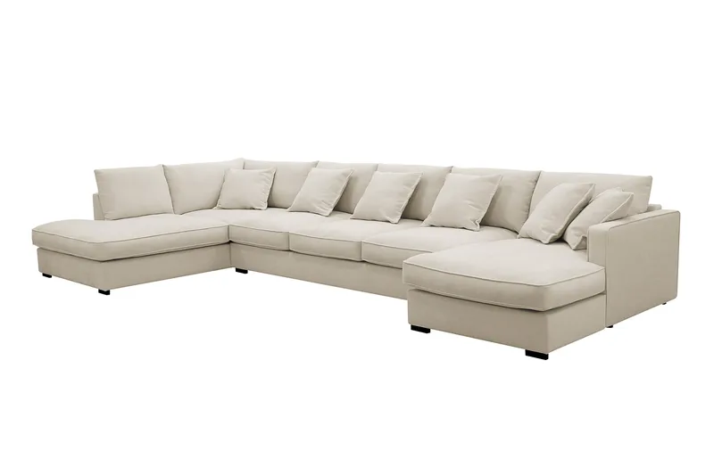 Rossita Lyx 6-seters høyrevendt U-formet ekstra dyp sofa med divan og sjeselong i stoff - Beige - Møbler - Sofaer - U-sofa
