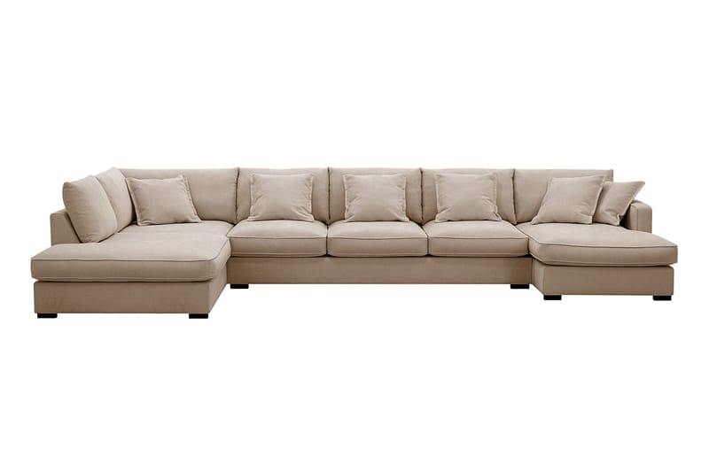 Rossita Lyx 6-seters høyrevendt U-formet ekstra dyp sofa med divan og sjeselong i stoff, Lysebrun