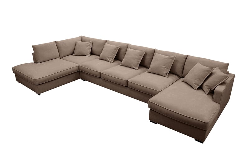 Rossita Lyx 6-seters høyrevendt U-formet ekstra dyp sofa med divan og sjeselong i stoff - Mørkebrun - Møbler - Sofaer - U-sofa