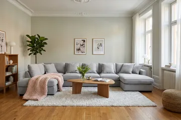 Rossita Lyx 6-seters venstrevendt U-formet ekstra dyp sofa med divan og sjeselong i chenille - Grå - Møbler - Sofaer - U-sofa