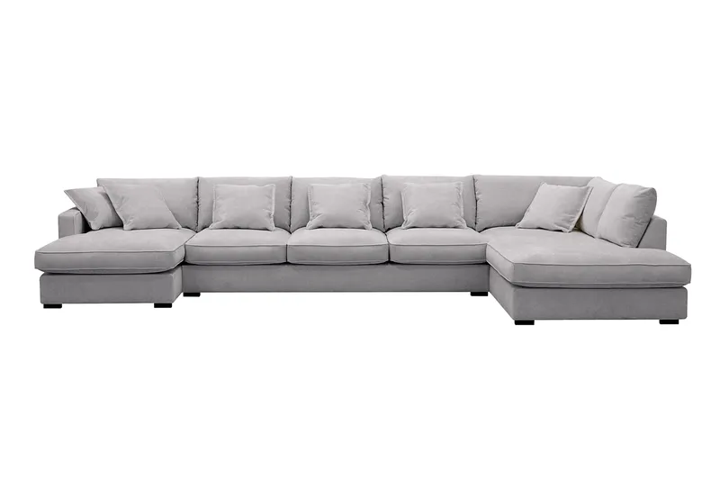 Rossita Lyx 6-seters venstrevendt U-formet ekstra dyp sofa med divan og sjeselong i chenille - Grå - Møbler - Sofaer - U-sofa