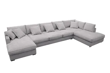 Rossita Lyx 6-seters venstrevendt U-formet ekstra dyp sofa med divan og sjeselong i chenille - Grå - Møbler - Sofaer - U-sofa