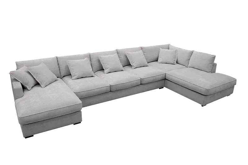 Rossita Lyx 6-seters venstrevendt U-formet ekstra dyp sofa med divan og sjeselong i chenille - Grå - Møbler - Sofaer - U-sofa