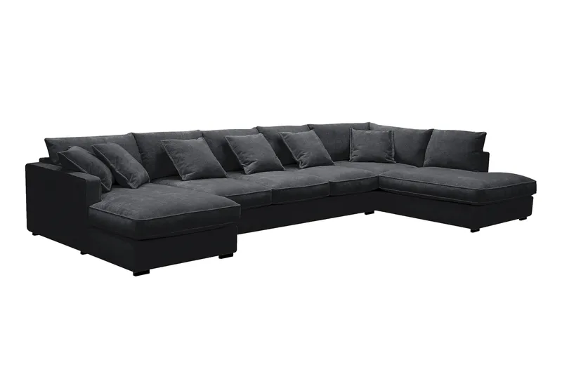 Rossita Lyx 6-seters venstrevendt U-formet ekstra dyp sofa med divan og sjeselong i chenille - Svart - Møbler - Sofaer - U-sofa