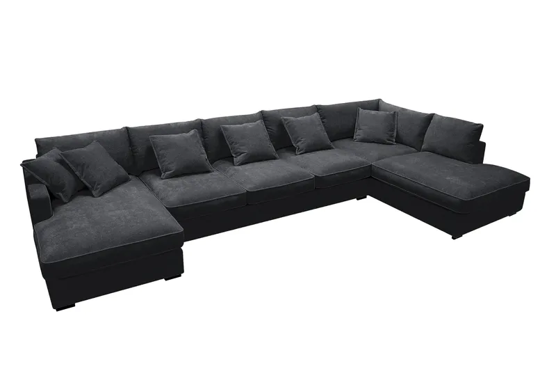 Rossita Lyx 6-seters venstrevendt U-formet ekstra dyp sofa med divan og sjeselong i chenille - Svart - Møbler - Sofaer - U-sofa