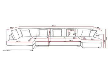 Rossita Lyx 6-seters venstrevendt U-formet ekstra dyp sofa med divan og sjeselong i chenille - Trenza 03, Grå Chenille - Møbler - Sofaer - U-sofa