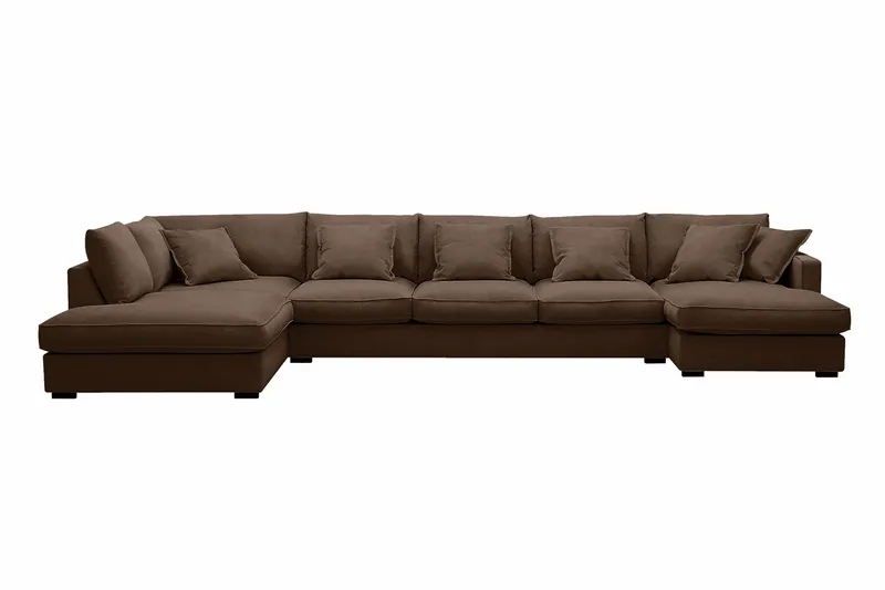 Rossita Lyx 6-seters venstrevendt U-formet ekstra dyp sofa med divan og sjeselong i manchester, Mørkebrun