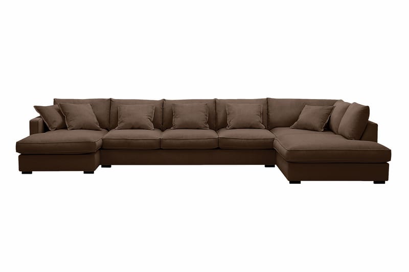 Rossita Lyx 6-seters venstrevendt U-formet ekstra dyp sofa med divan og sjeselong i manchester, Mørkebrun