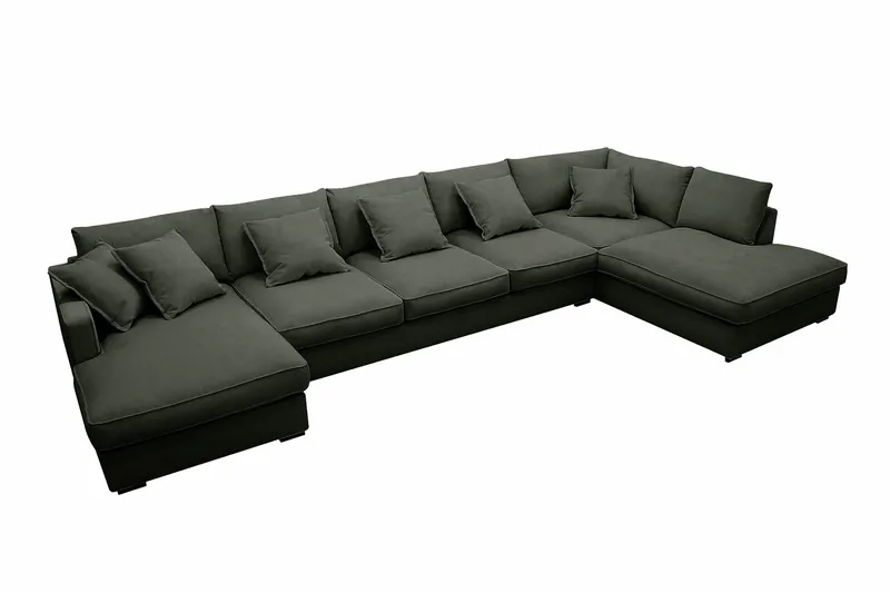Rossita Lyx 6-seters venstrevendt U-formet ekstra dyp sofa med divan og sjeselong i manchester - Mørkegrønn - Møbler - Sofaer - U-sofa