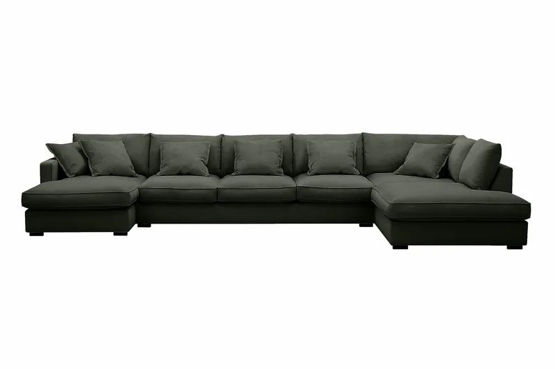 Rossita Lyx 6-seters venstrevendt U-formet ekstra dyp sofa med divan og sjeselong i manchester, Mørkegrønn