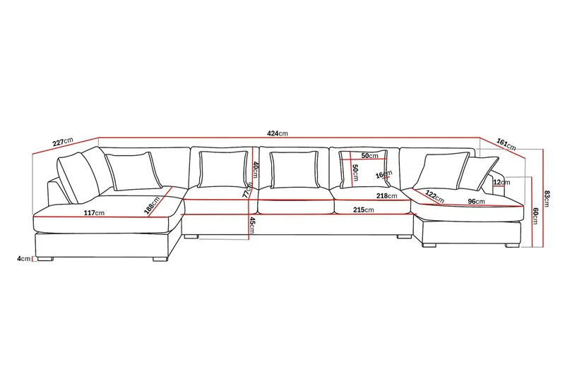 Rossita Lyx 6-seters venstrevendt U-formet ekstra dyp sofa med divan og sjeselong i stoff - Beige - Møbler - Sofaer - U-sofa