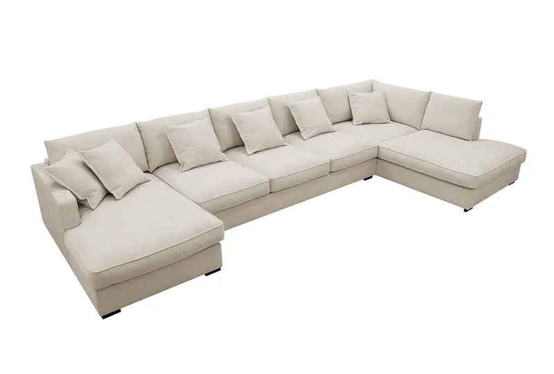 Rossita Lyx 6-seters venstrevendt U-formet ekstra dyp sofa med divan og sjeselong i stoff - Beige - Møbler - Sofaer - U-sofa