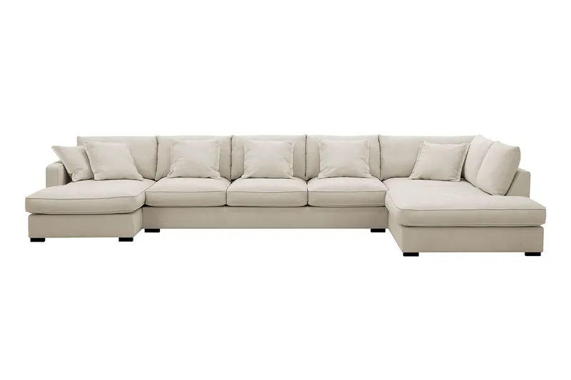 Rossita Lyx 6-seters venstrevendt U-formet ekstra dyp sofa med divan og sjeselong i stoff, Beige