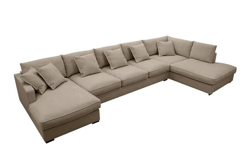 Rossita Lyx 6-seters venstrevendt U-formet ekstra dyp sofa med divan og sjeselong i stoff - Brun - Møbler - Sofaer - U-sofa