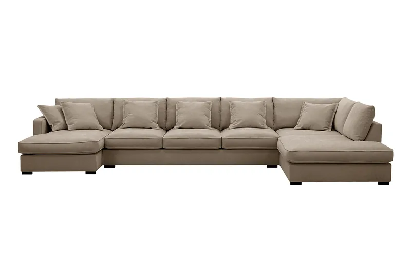 Rossita Lyx 6-seters venstrevendt U-formet ekstra dyp sofa med divan og sjeselong i stoff - Brun - Møbler - Sofaer - U-sofa