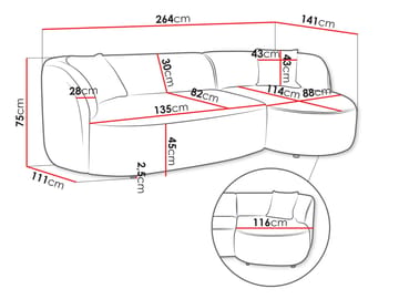 Rylian 3-seters sofa med divan - kremhvit - Møbler - Sofaer - Hjørnesofaer - Hjørnesofa med divan