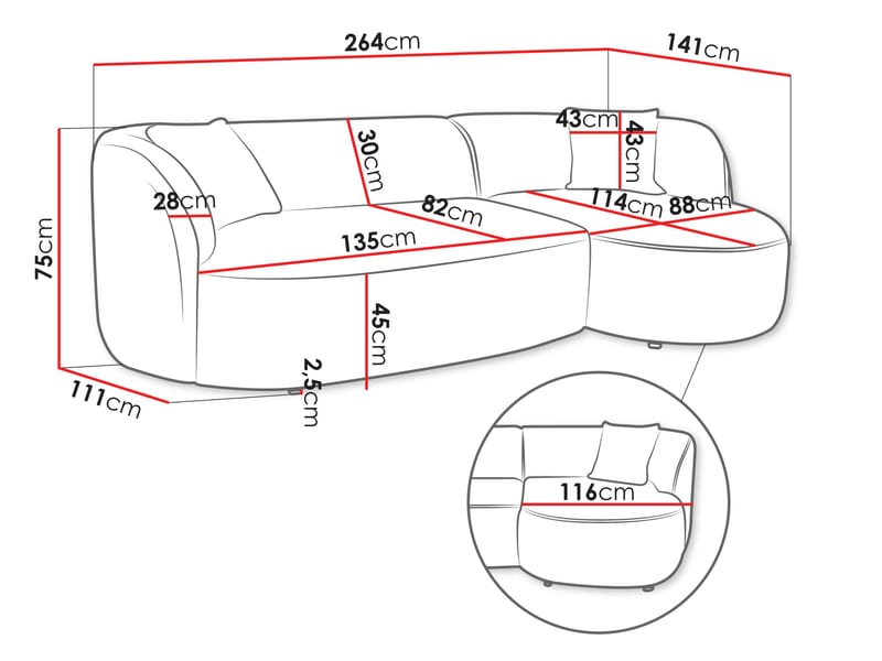 Rylian 3-seters sofa med divan - kremhvit - Møbler - Sofaer - Hjørnesofaer - Hjørnesofa med divan