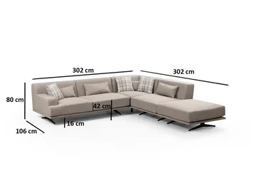 Sanroman Høyrevendt L-formet Sofa med Sjeselong 302 cm i Stoff - Lysebrun - Møbler - Sofaer - Sofaer med sjeselong