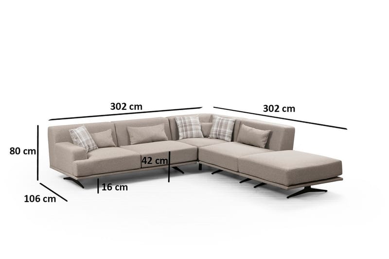 Sanroman Høyrevendt L-formet Sofa med Sjeselong 302 cm i Stoff - Lysebrun - Møbler - Sofaer - Sofaer med sjeselong