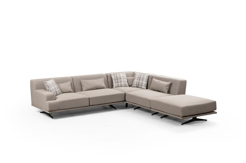 Sanroman Høyrevendt L-formet Sofa med Sjeselong 302 cm i Stoff - Lysebrun - Møbler - Sofaer - Sofaer med sjeselong