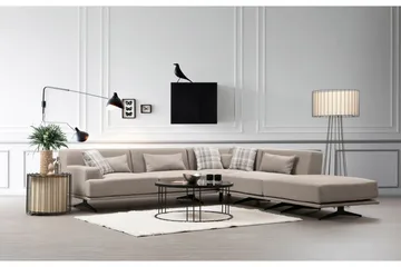 Sanroman Høyrevendt L-formet Sofa med Sjeselong 302 cm i Stoff - Lysebrun - Møbler - Sofaer - Sofaer med sjeselong