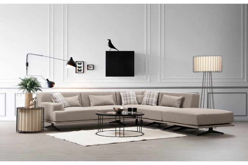 Sanroman Høyrevendt L-formet Sofa med Sjeselong 302 cm i Stoff - Lysebrun - Møbler - Sofaer - Sofaer med sjeselong