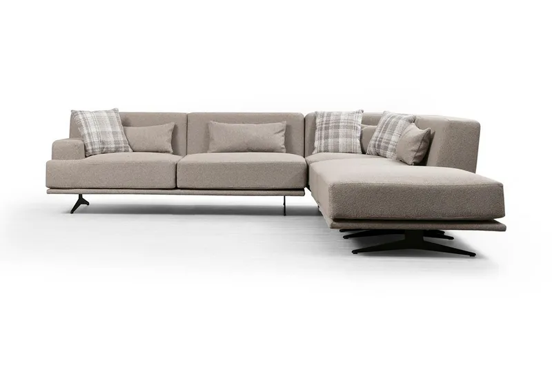 Sanroman Høyrevendt L-formet Sofa med Sjeselong 302 cm i Stoff, Lysebrun