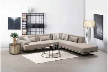 Sanroman Høyrevendt L-formet Sofa med Sjeselong 302 cm i Stoff - Lysebrun - Møbler - Sofaer - Sofaer med sjeselong