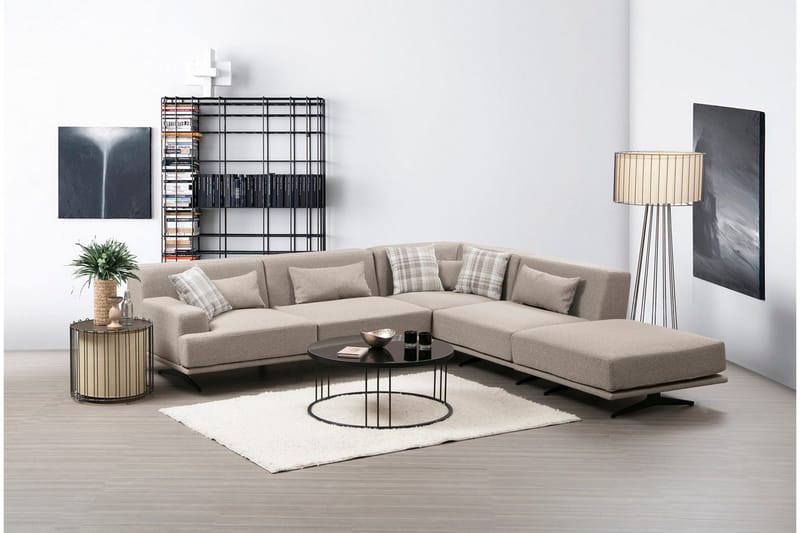 Sanroman Høyrevendt L-formet Sofa med Sjeselong 302 cm i Stoff - Lysebrun - Møbler - Sofaer - Sofaer med sjeselong