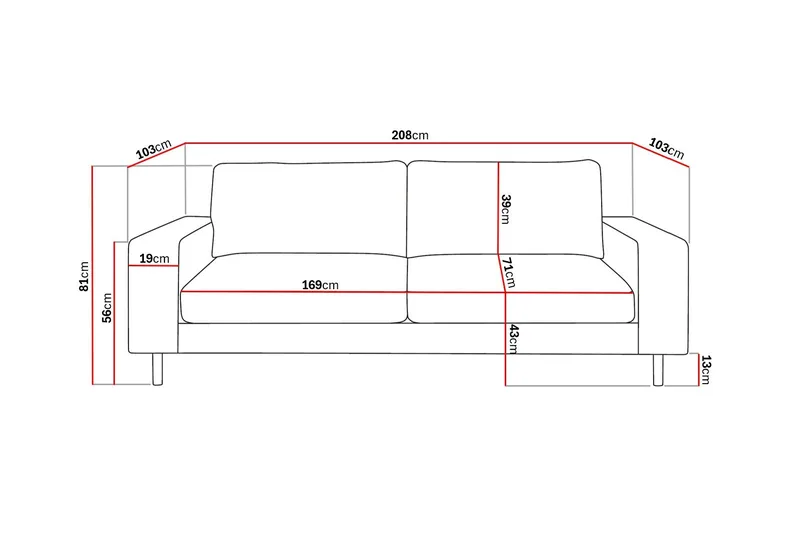Scandi dyp 3-seters sofa i stoff - Beige - Møbler - Sofaer - 3 seter sofa